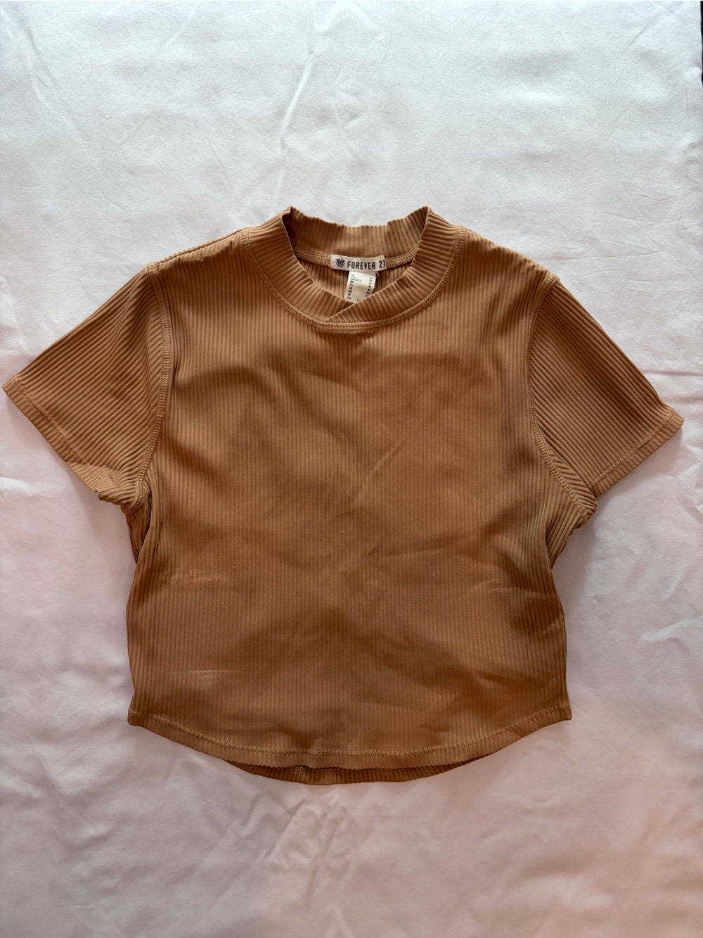 Forever 21 Cropped Ribbed Tee - Camel Brown
